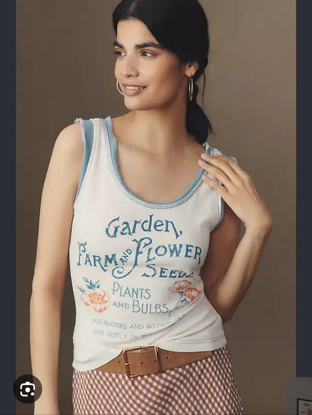 Anthropologie Pilcto Garden Flower Seed Vintage Style Blue Tank Top Scoop XL